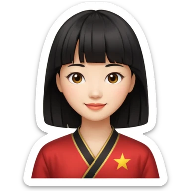 Chinese woman emoji, black hair with bangs, subtle smile sticker