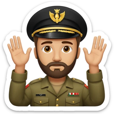 surrenders, depicts an Iraqi soldier from 1980, with a beard, a sad face and raised hands sticker