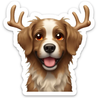 Brown scraggly dog with Christmas antler and red light up nose  sticker