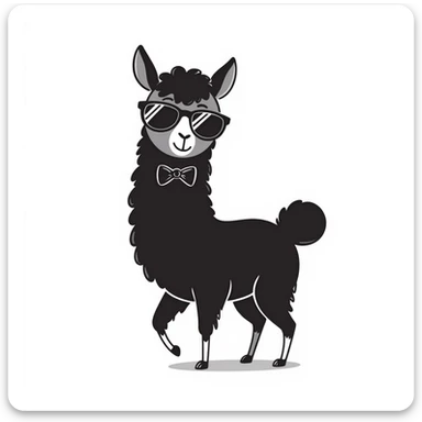 sassy llama with sunglasses, retro vibe, hand-drawn line art sticker