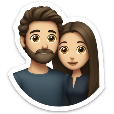 Brunette man with beard kissing brunette woman with long hair sticker