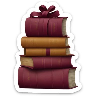 burgundy books stacked up and tied together by a burgundy bow sticker