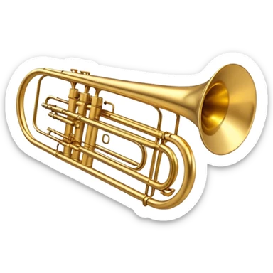 Cinematic Realistic Trombone, sleek brass slide extending dynamically, subtle scratches adding authenticity, warm golden reflections bouncing off the metal, glowing with a bold and resonant musical energy. sticker