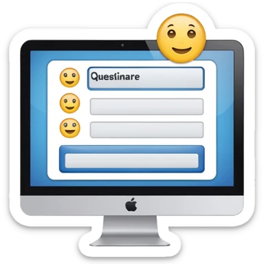 combination of a computer with a questionnaire  sticker