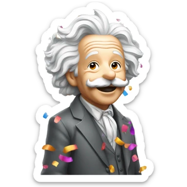 happy albert einstein shooting colorful confetti popper sticker