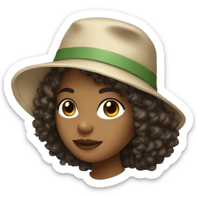 Dominican Girl with curly hair wearing a bucket hat and holding a glass sticker
