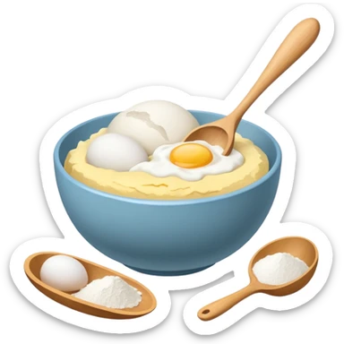 baking ingredients next to a mixing bowl sticker