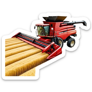 Case IH Axial-Flow 8250 (2022) – Cinematic-realistic Case IH Axial-Flow 8250 harvester, its deep red body towering over endless wheat fields. The massive cutting header slices through golden crops, sending a steady stream of grain into the bin as dust and chaff swirl in the afternoon sun. sticker