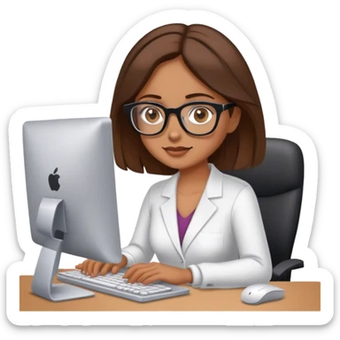 woman at computer with medium brown hair and hazel eyes sticker
