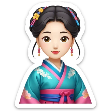 Cinematic Realistic Hanbok Emoji, depicted as a graceful intricately designed traditional Korean dress with vibrant colors and flowing lines, rendered with delicate textures and soft cultural lighting that captures its timeless elegance. sticker