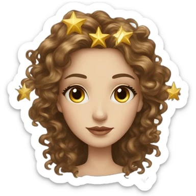 tarot card with a white young elegant woman with long brown curls and a golden star  sticker