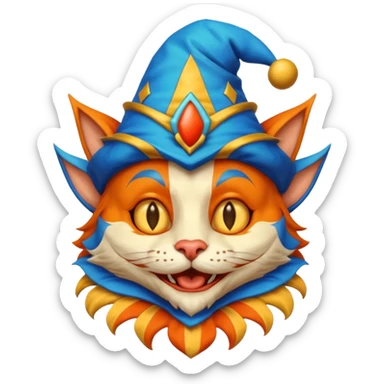 crazy funny colorful cat jolly joker, medieval, vintage, court jester, mac os icon, blue color sticker