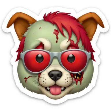 Zombie dog with red hair and sun glasses face sticker