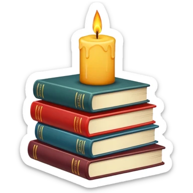 Books with a candle on top sticker