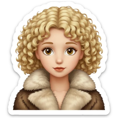 Caucasian girl with short curly Blonde hair and hazel eyes in fur-coat  sticker
