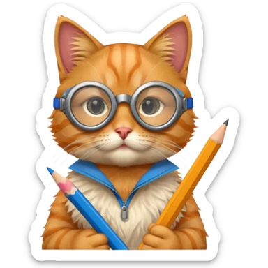 cat with pencil with blue goggles sticker