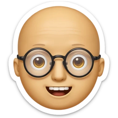 Créer un emoji nerd le perso doit être une tête basique d'emoji jaune tête ronde sans cheveux 🤓 avec une grosse paire de lunettes rectangulaires noires 3 petits boutons d'acné sur chaque joue et une dent qui dépasse  sticker