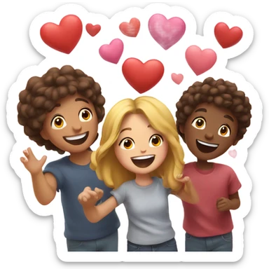 happy moment with friends with hearts floating in air sticker