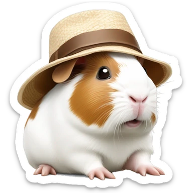 ￼White and brown Guinea pig with sun hat sticker