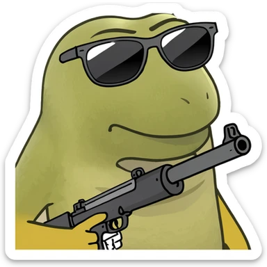 banana with sunglasses and a rifle sticker