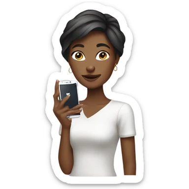 Young lady holding phone with style sticker