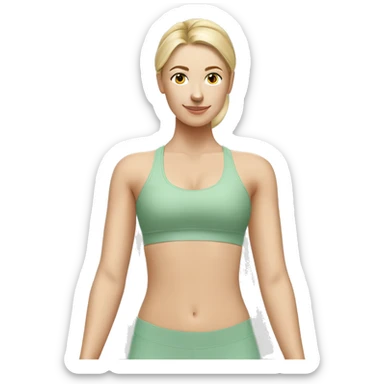 white girl doing pilates on a sage sport bra and leggings  sticker