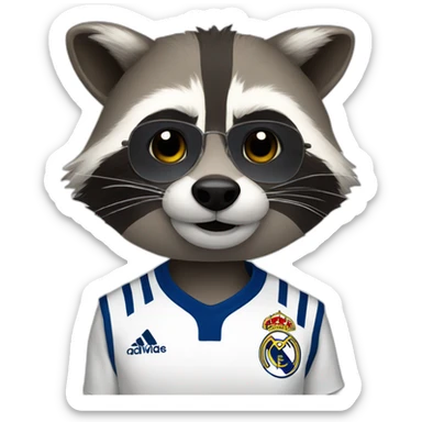 raccoon dressed in real madrid soccer gear sticker