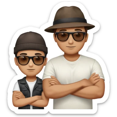 Man crossed arms with younger out sticker