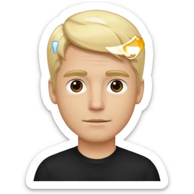 Create a man standing still, doing nothing, with blond hair and a black shirt, in iOS 18 style.” sticker