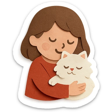 brunette girl snuggling white Persian cat sticker