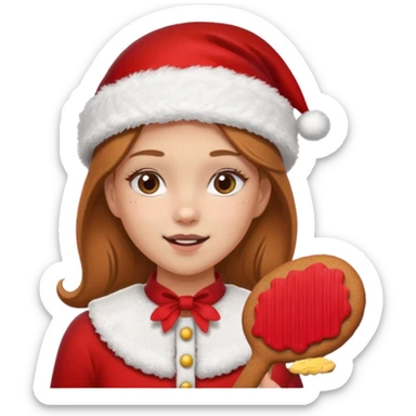 clean and vanilla girl with santa claus hat like holiday mood, baking ginger cookie sticker