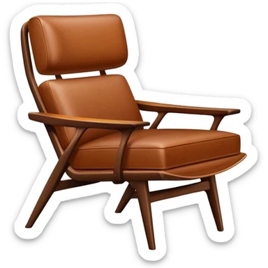 Mid century modern lounge chair with wooden arms and leather seat sticker
