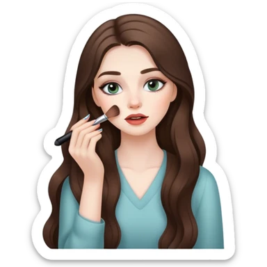  beautiful pale brunette girl with long hair doing her makeup  sticker