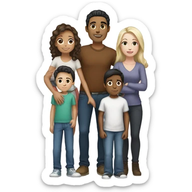 Couple with three kids. Mixed man. White woman. sticker