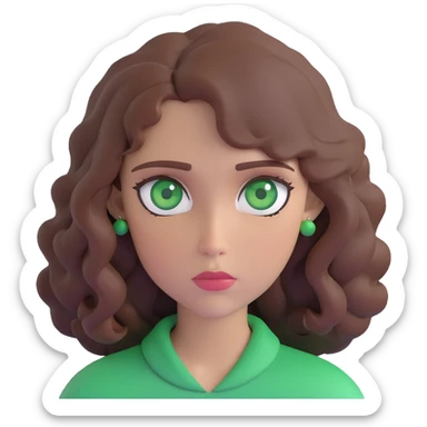 sad woman with brown wavy hair and green eyes sticker