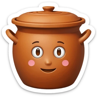 overhead view of a clay pot with a lid on, emoji style sticker