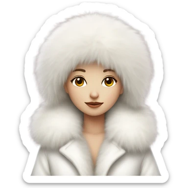 a girl with a white big fluffy fur hat and white fur coat, aestheticism, a character portrait sticker
