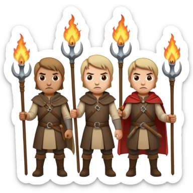 les villagois avec des fourches et des torches sapé en moyen age sticker