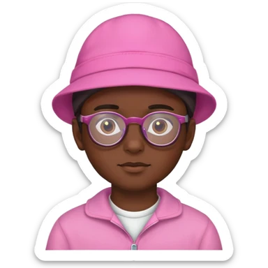 dark-skinned boy with glasses pink hat sticker