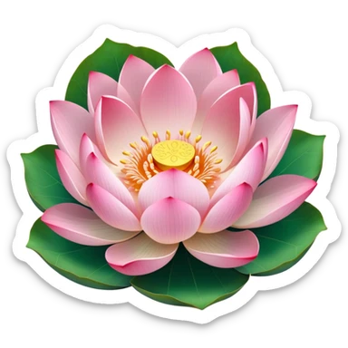 Accurate lotus flower with pink petals and botanically correct lotus leaf - round with distinctive notch, raised edges and radial veins sticker