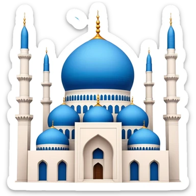 Cinematic Realistic Mohammad Al-Amin Mosque Landmark Emoji, showcasing its striking blue dome, towering minarets, and detailed Arabic calligraphy. sticker