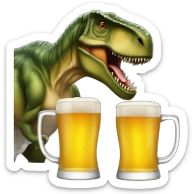 a tyrannosaurus with two mugs of beer sticker
