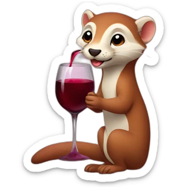 cute weasel drinking red wine sticker