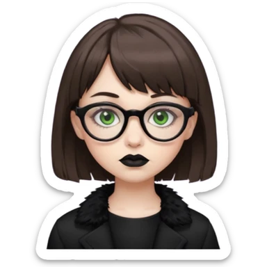 girl that has brown shaggy cut hair with baby bangs, has green eyes and wears glasses, she is goth  sticker