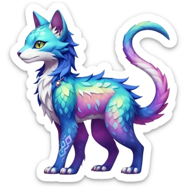 Kawaii iridescent beautiful pretty elegant divine edgy fantasy feline-vernid-sergal-Fakémon-Pokémon-fursona-animal-creature with accessories, full body, with intricate detailed markings sticker