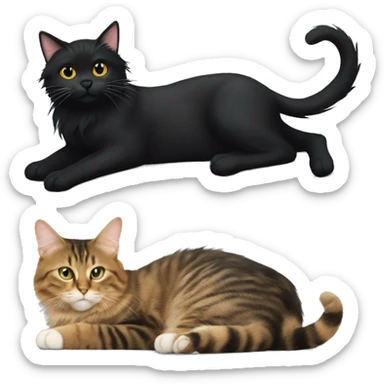 a long haired tabby cat and black cat sticker