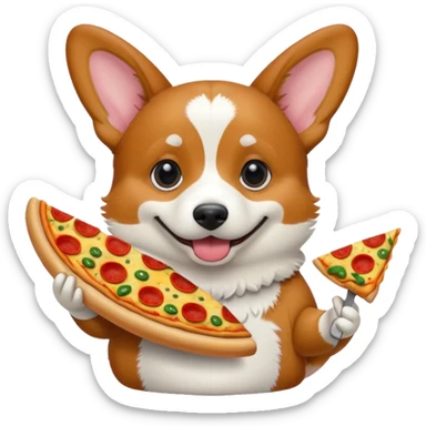 black tri-color corgi with pizza sticker