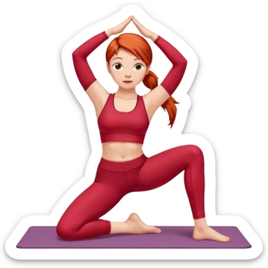 A red-haired woman wearing red clothes and doing yoga sticker