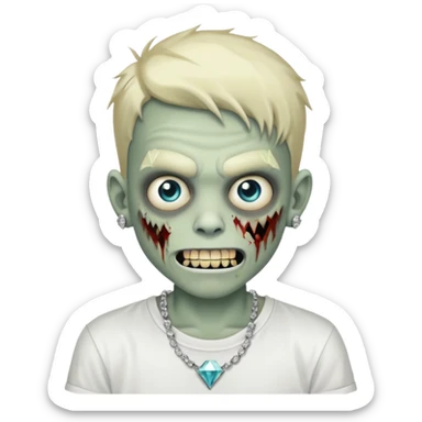 Boy zombie with white tee on with diamond grillz sticker