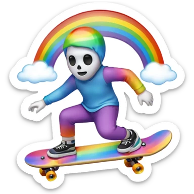 ghost emoji skate boarding under a rainbow  sticker